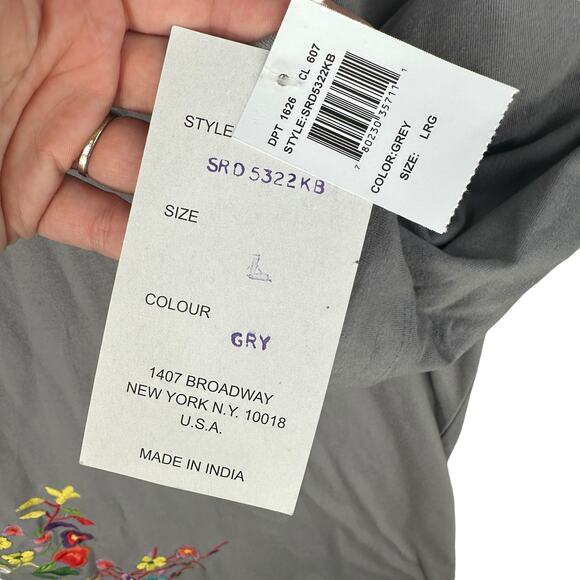 New Direction Tunic Top Womens Large Embroidered Floral Cotton Knit Boho Cottage - Picture 5 of 7